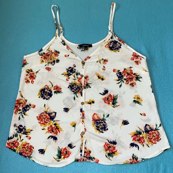 AMBIANCE gauzy floral adjustable spaghetti strap high low flowy tank top size L - Picture 1 of 9